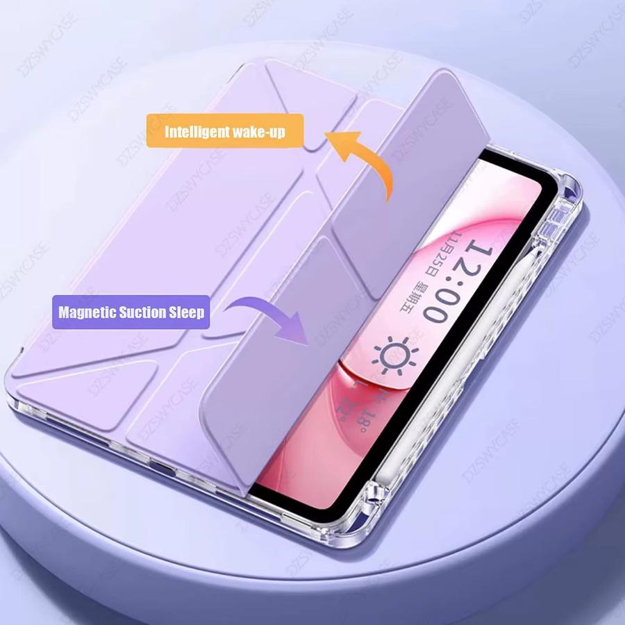 DZSWYCASE Schutzhülle für iPad Pro 11 Zoll (2018-2022) und iPad Air 10,9 Zoll (4./5. Generation) sowie iPad Air 11 M2 M3 M4 mit Stifthalter und Auto-Wake-Sleep-Funktion in Grau und Lila - Bild 2