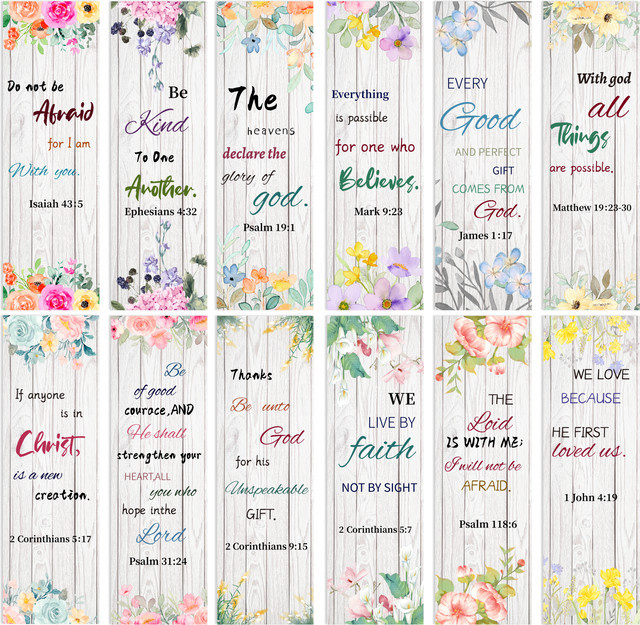 12-teiliges Lesezeichen-Set aus Papier mit floralen Aquarelldesigns und inspirierenden Zitaten in Multicolour - Bild 1