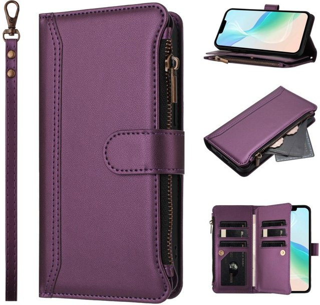 Xiaomi Poco X8 Pro Max Lederhülle mit Reißverschluss und Kartensteckplatz in Purple mit NFC-Funktion - Bild 1