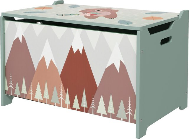 ZONEKIZ Spielzeugkiste mit Deckel und Sicherheitsscharnier in Grün mit niedlichem Tierdesign für Kinderzimmer und Schlafzimmer - Bild 1