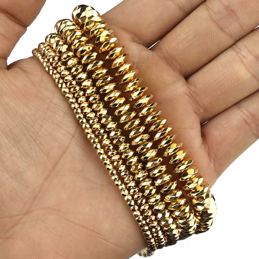 JHNBY Spacer Perlen Hämatit Naturstein, Gold, Unisex - Bild 3