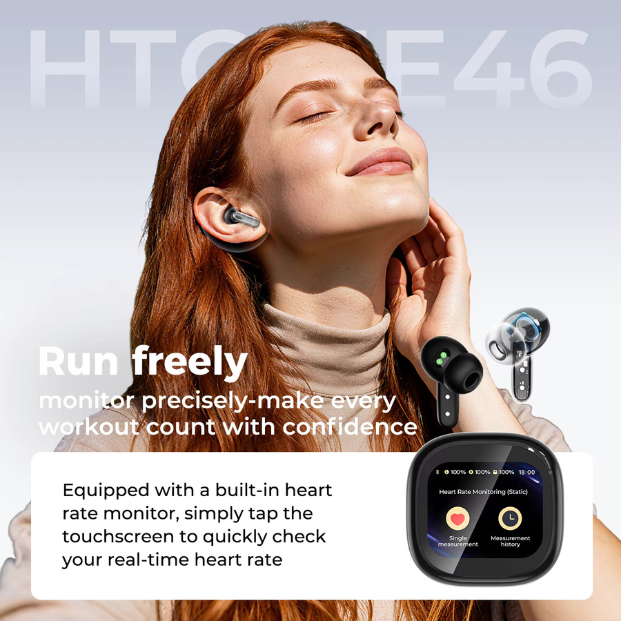 HTC NE46 TWS Bluetooth 6.0 Ohrhörer in Weiß mit Smart Screen Ladecase, Geräuschunterdrückung, HiFi Stereo, KI-Übersetzer und Herzfrequenzüberwachung - Bild 2