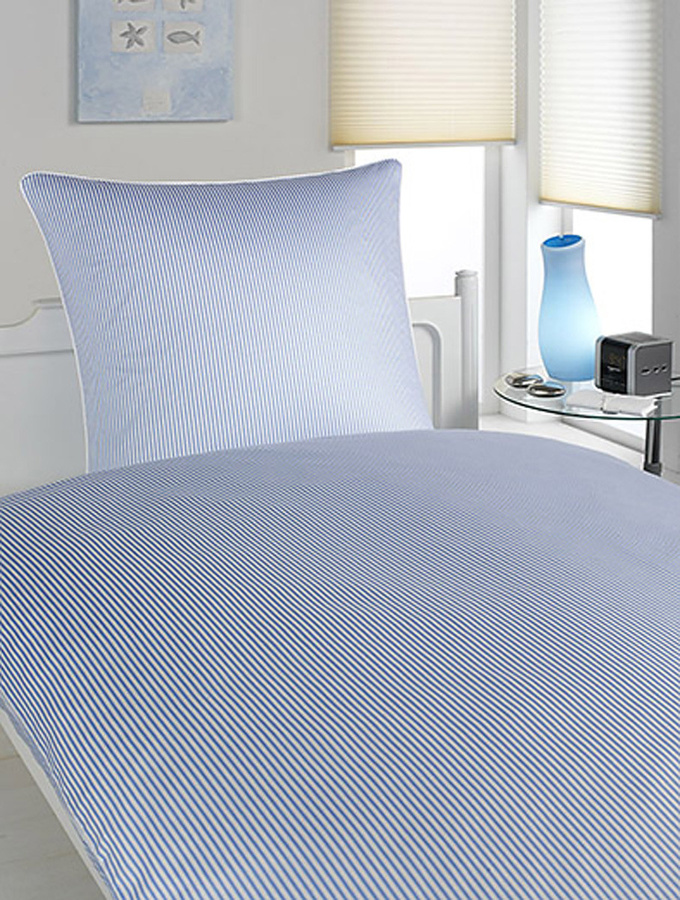 Hamburger Streifen 2460 Mako-Satin Bettwäsche aus Baumwolle, gestreift, Weiß-Blau, B/H: 135 x 200 cm und 80 x 80 cm - Bild 1