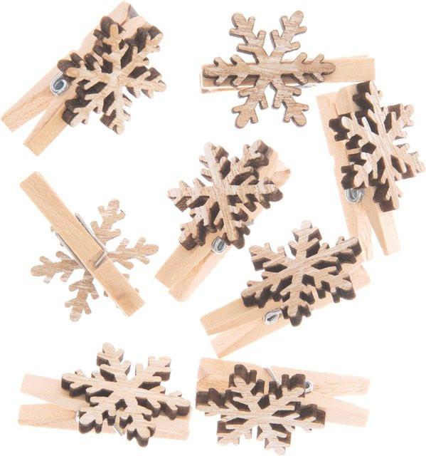 Rico Design Dekoklammern Schneeflocke aus Holz in Natur, 8 Stück - Bild 1