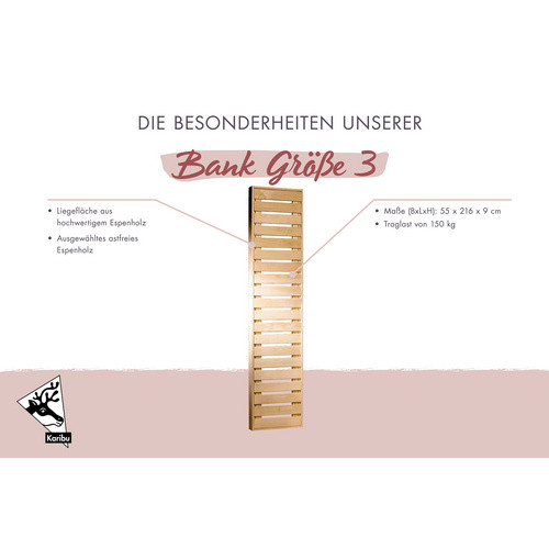 Karibu Saunabank aus Espenholz in Beige, B/H/T: 215,5 x 9 x 55 cm - Bild 2