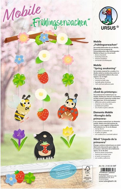 URSUS Mobile Frühlingserwachen Hängedekoration für Kinder aus Papier in Bunt/Mehrfarbig mit Blumen, Glücksklee, Marienkäfer, Biene und Maulwurf - Bild 1