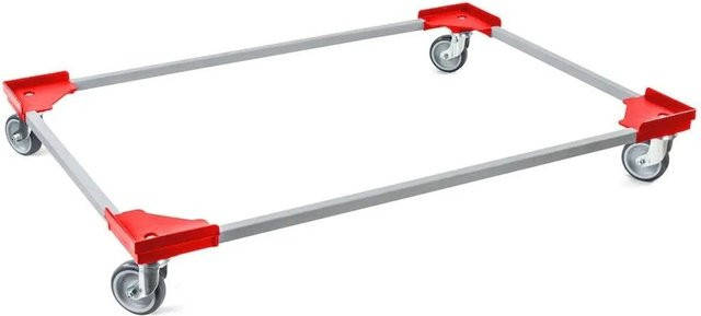 PROREGAL SparSet 12x Profi-Flex Transportroller für Euroboxen in Rot mit Gummirädern und 4 Lenkrollen, Traglast 300 kg - Bild 1