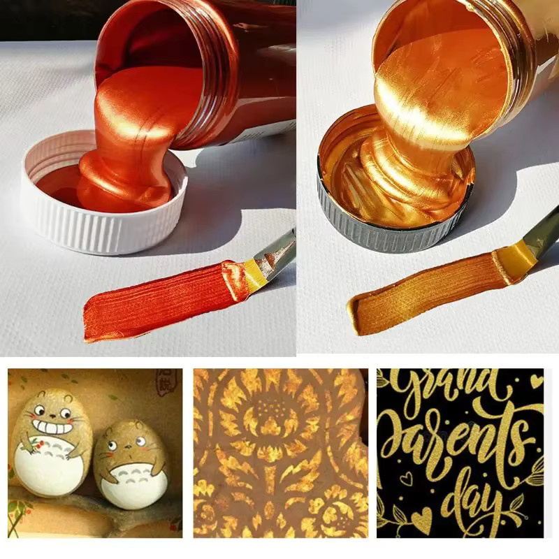 Goldene Acrylfarbe mit Metallperlglanz für DIY-Projekte, wasserfest und lichtecht, 100 ml - Bild 2