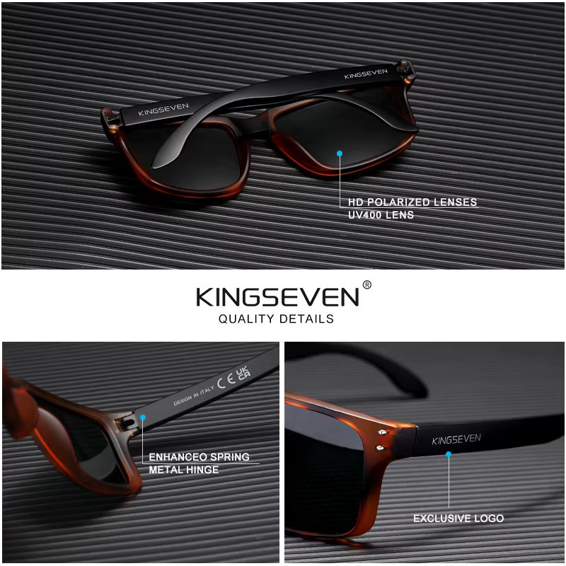 Kingseven Sonnenbrille, Quadrat, Vollrand, TR90, Schwarz, Unisex, polarisiert - Bild 1