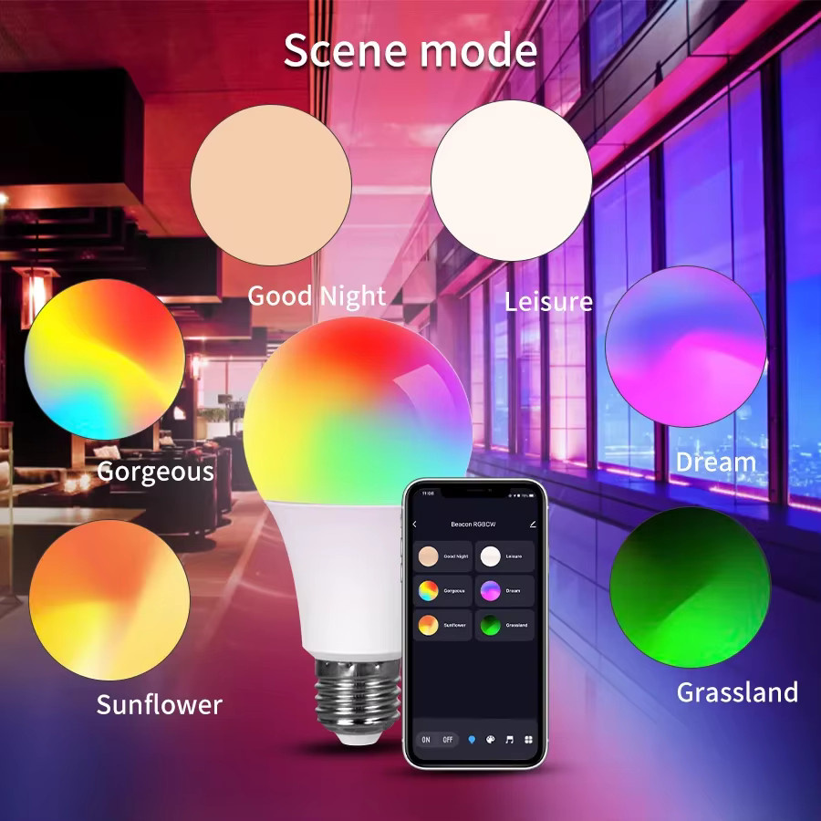 Tuya Smart Bluetooth LED-Glühbirne E27 mit 15W RGBCW, dimmbar und mit Musik-Synchronisation für deine Raumdekoration in Multicolor - Bild 3