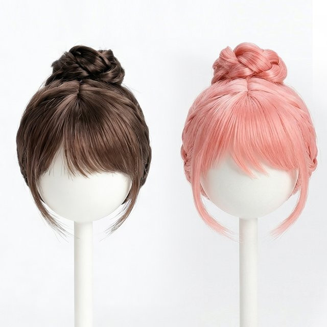 XiDonDon Awen Soft Doll Haarknoten, Perücke aus Mohair, rosa Hochsteckfrisur, einzelner Dutt mit Pony, Zubehör - Bild 1