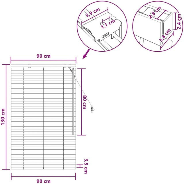 vidaXL Venezianische Jalousie Dunkelbraun B: 90 cm, H: 130 cm, Lamellenbreite: 35 mm - Bild 1