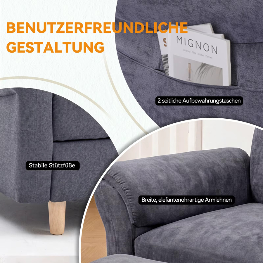 COMHOMA Relaxsessel mit Hocker und verstellbarer Rückenlehne aus Chenille Stoff, Polstersessel für Wohnzimmer und Schlafzimmer - Bild 6