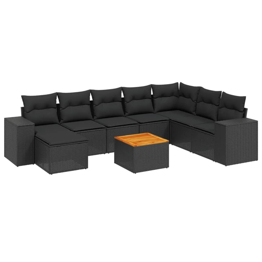 vidaXL 9-tlg. Garten-Sofagarnitur aus Poly-Rattan in Schwarz mit Kissen und Metallrahmen - Bild 2