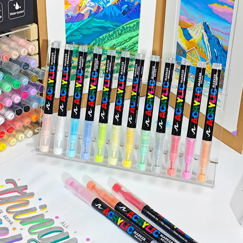 Guangna Acryl-Farbmarker mit Pinselspitze und Tintenkontrollsystem für Stein, Leinwand, Glas, Kunststoff und Stoff in Multicolour - Bild 4