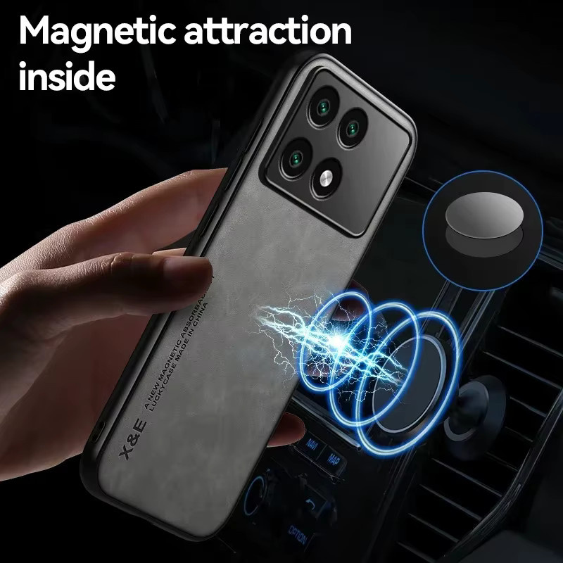 Poco X6 Pro Magnetische Leder Hülle in Blau mit Auto Halterung und Stoßfestem Schutz - Bild 3
