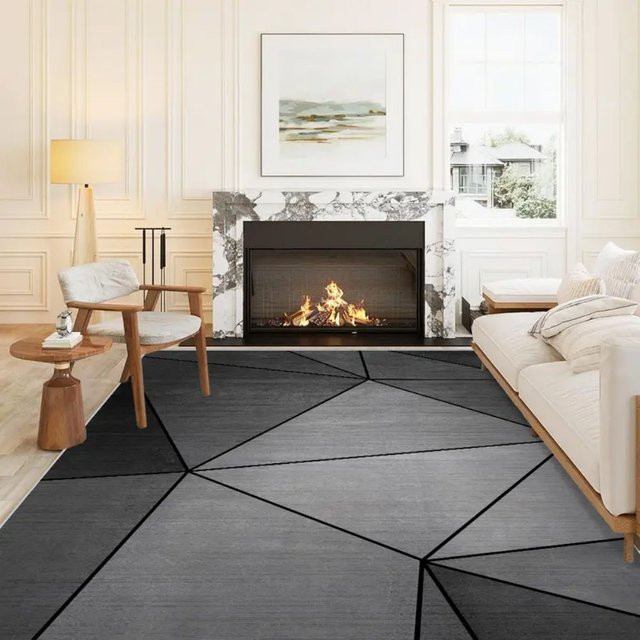 VIKAMA Schallschutzteppich für Wohnzimmer und Schlafzimmer, grau, geometrisches Design, waschbar und rutschfest, B: 120 cm, T: 80 cm - Bild 1