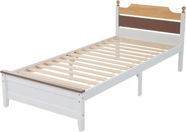 KOMHTOM Einzelbett aus Kiefernholz und MDF mit Kopf- und Fußteil in Weiß, B/T/H: 90 x 200 cm - Bild 1
