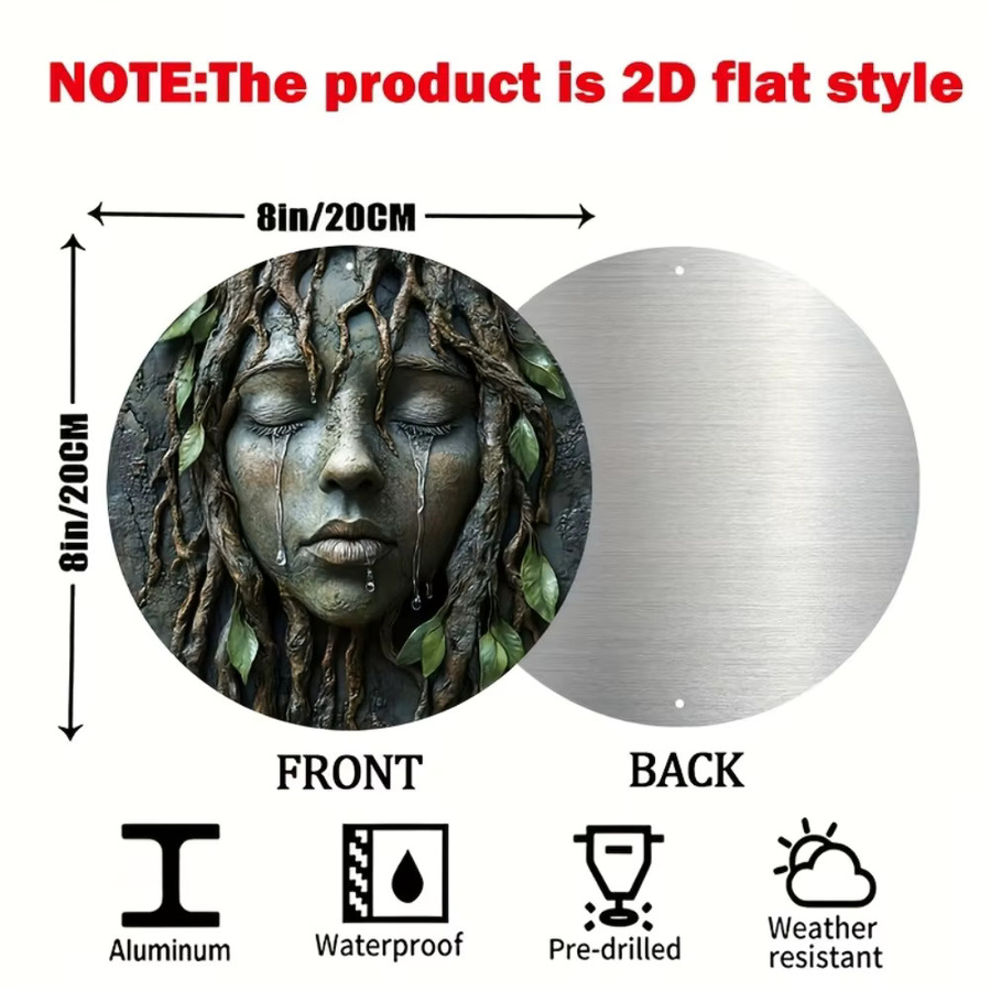 HELLOYOUNG Vintage Wandkunst aus Metall mit Baum und Frauengesicht, rundes Metallschild im Retro-Design mit tropfendem Wassereffekt, Durchmesser: 20,3 cm, Mehrfarbig - Bild 2