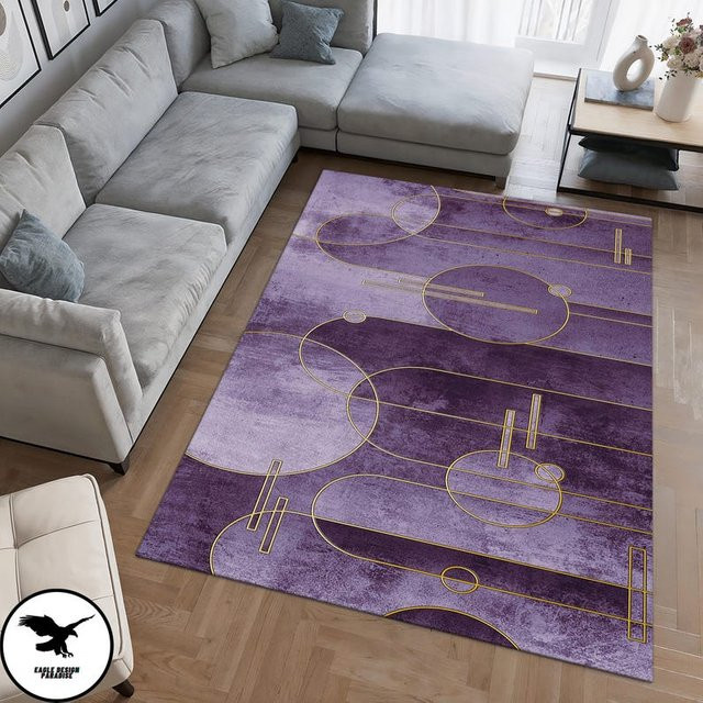 Moderner abstrakter Teppich Karpetti in Lila, Waschbar, B/T: 120 x 80 cm - Bild 1