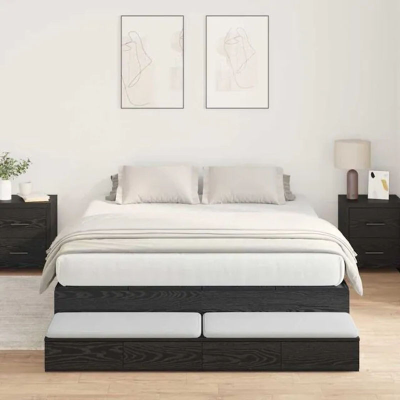Modernes Funktionsbett mit Stauraum und Tür von Vidaxl in Schwarzer Eiche, B/T/H: 236,5 x 150 x 31,5 cm - Bild 1