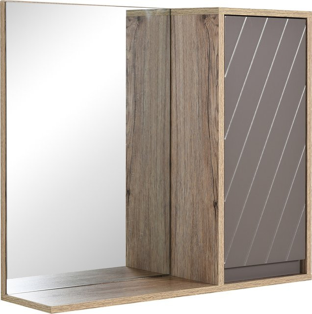 HOMCOM Spiegelschrank Badschrank als Hängeschrank für Badezimmer und Puderraum, Grau und Natur, B/T/H: 57 x 14,2 x 49,2 cm - Bild 1