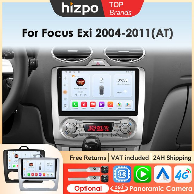 Hizpo Android Auto Multimedia Video Player mit GPS und 4G für Ford Focus 2 3 Mk2/Mk3, Farbe: Schwarz - Bild 1