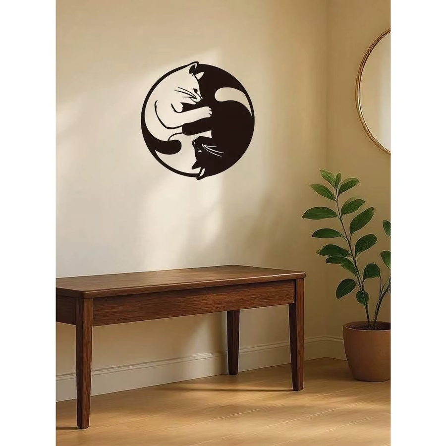CIFBUY Yin-Yang Katzen Wanddekoration aus Metall in Schwarz, modernes abstraktes Metallkunst-Design für Wohnzimmer und Garten - Bild 3