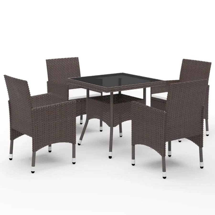 Furnicato 5-teilige Garten-Essgruppe aus braunem Poly Rattan mit Glastisch und pulverbeschichtetem Stahl - Bild 2