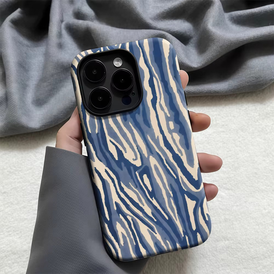 Doppelschichtige magnetische Handyhülle aus Holz für Apple iPhone 17 16 15 14 Pro Max Plus in Blau und Beige - Bild 2