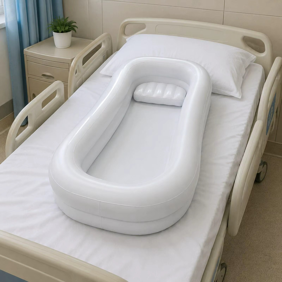 Kesoto Aufblasbare Badewanne für das Bett, faltbar und tragbar, Blau-Weiß, B/T/H: 100 x 33 x 42 cm - Bild 4