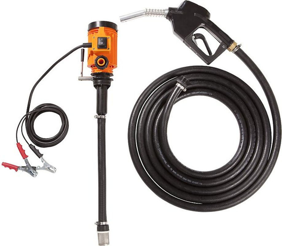 CEMO Elektropumpe 12V in Orange mit 25 l/min Förderleistung, 4 m Anschlusskabel mit Klemmen, 6 m Schlauch und Automatik-Zapfpistole - Bild 3