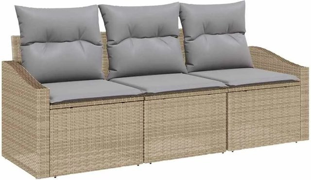 vidaXL Garten-Sofa-Set 3-teilig aus Poly-Rattan und Metall in Beige mit Polstern - Bild 1