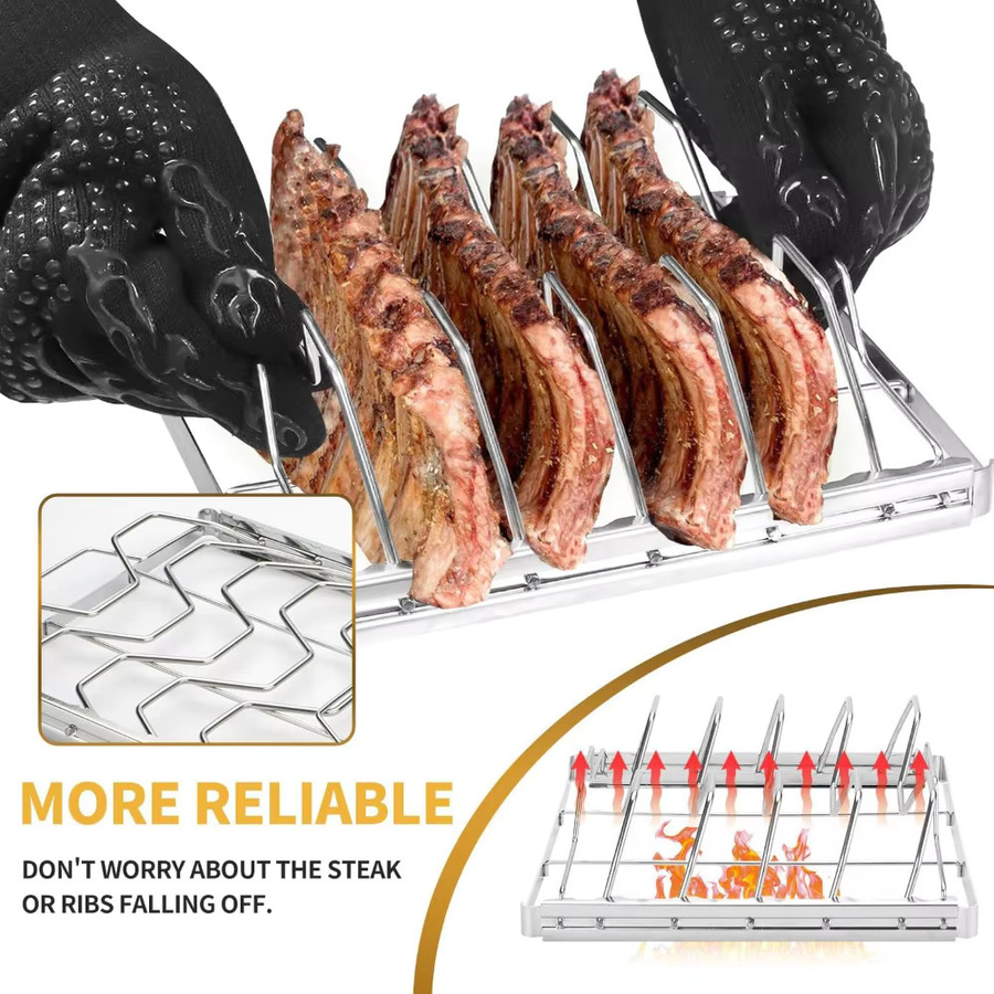 FEB.WIND Edelstahl-Rippenständer in Silber, faltbarer Bratständer aus Edelstahl für Camping und Grillen - Bild 3