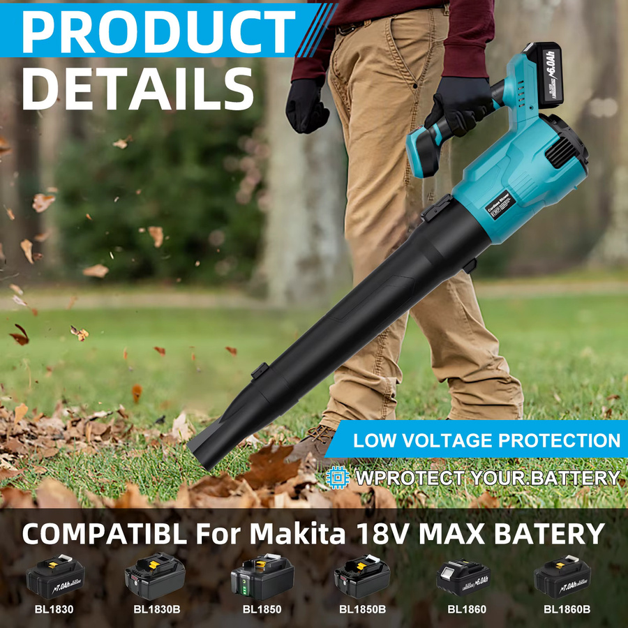 Bürstenloser Elektro-Laubbläser für Makita LXT und DEWALT 18V Akku, 2-in-1 Turbo-Gebläse für Laub, Schnee und Gartenreinigung - Bild 6