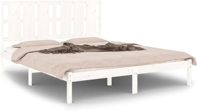 vidaXL Massivholzbett aus Kiefernholz in Weiß, Modernes Bettgestell B/T/H: 150 x 200 x 155,5 cm - Bild 1