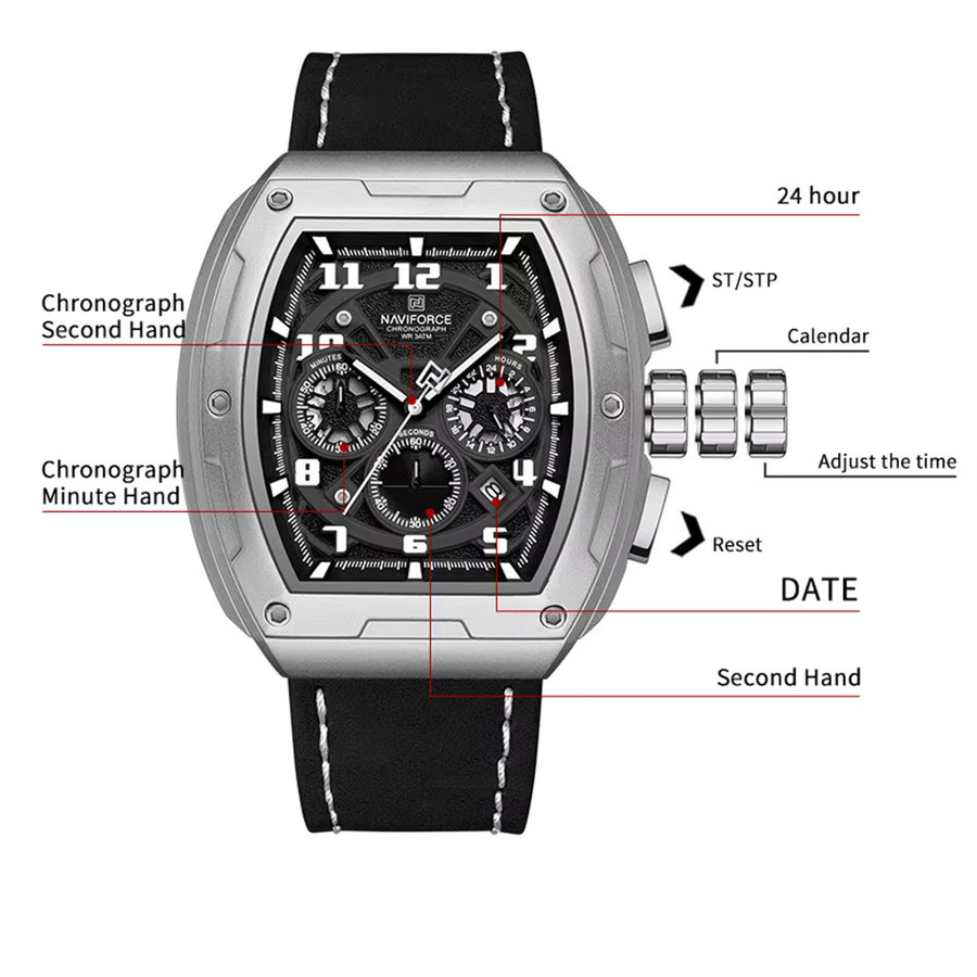NAVIFORCE Chronograph, Quarz, Lederarmband, Schwarz, Herren - Bild 3