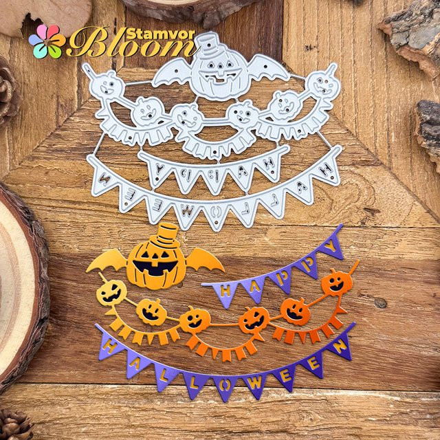 Metall-Stanzformen Happy Halloween Kürbis Banner für Scrapbooking und dekorative Prägung in Silber - Bild 1