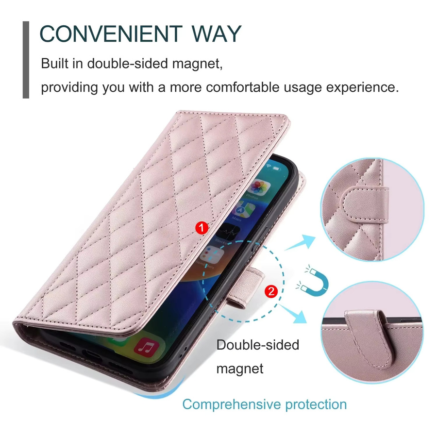 Karierte Leder-Handyhülle mit Kartenfach und Brieftasche als Flip Cover für Xiaomi Mi 15 Ultra 14T 13T 11T 12T Poco X7 M6 F5 X6 X5 X3 Pro 5G M5S in Gold - Bild 4