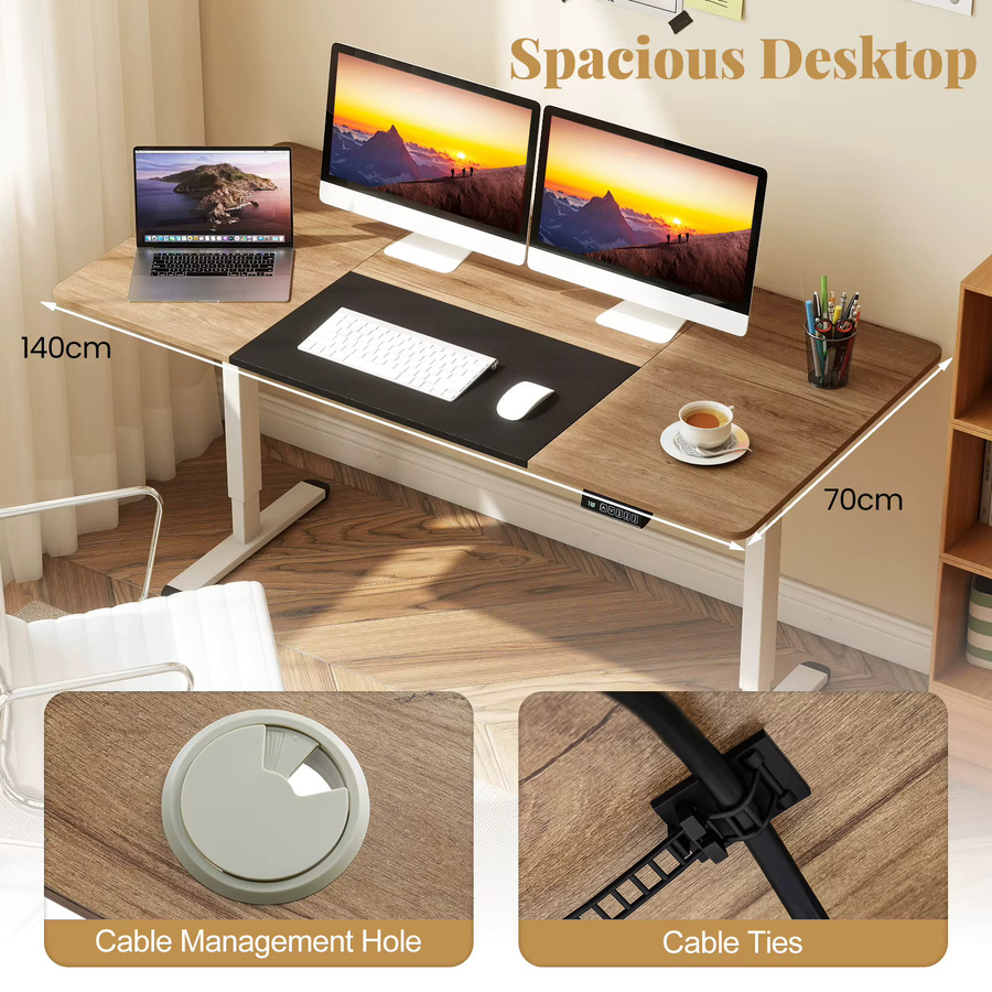 GOFLAME Elektrischer Stehschreibtisch höhenverstellbar mit Computertisch-Funktion, B/T: 140 x 70 cm, Beige oder Braun - Bild 3