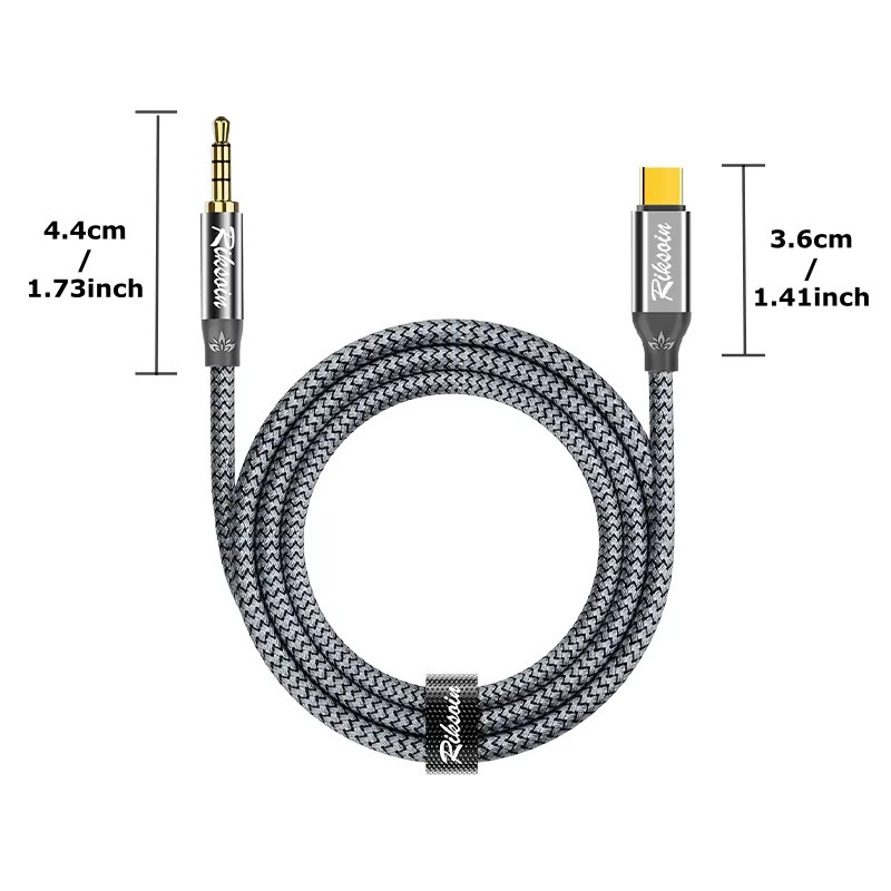 Riksoin USB-C auf 3,5 mm Klinke Audiokabel in Grau mit Mikrofon für iPhone und Galaxy S - Bild 2