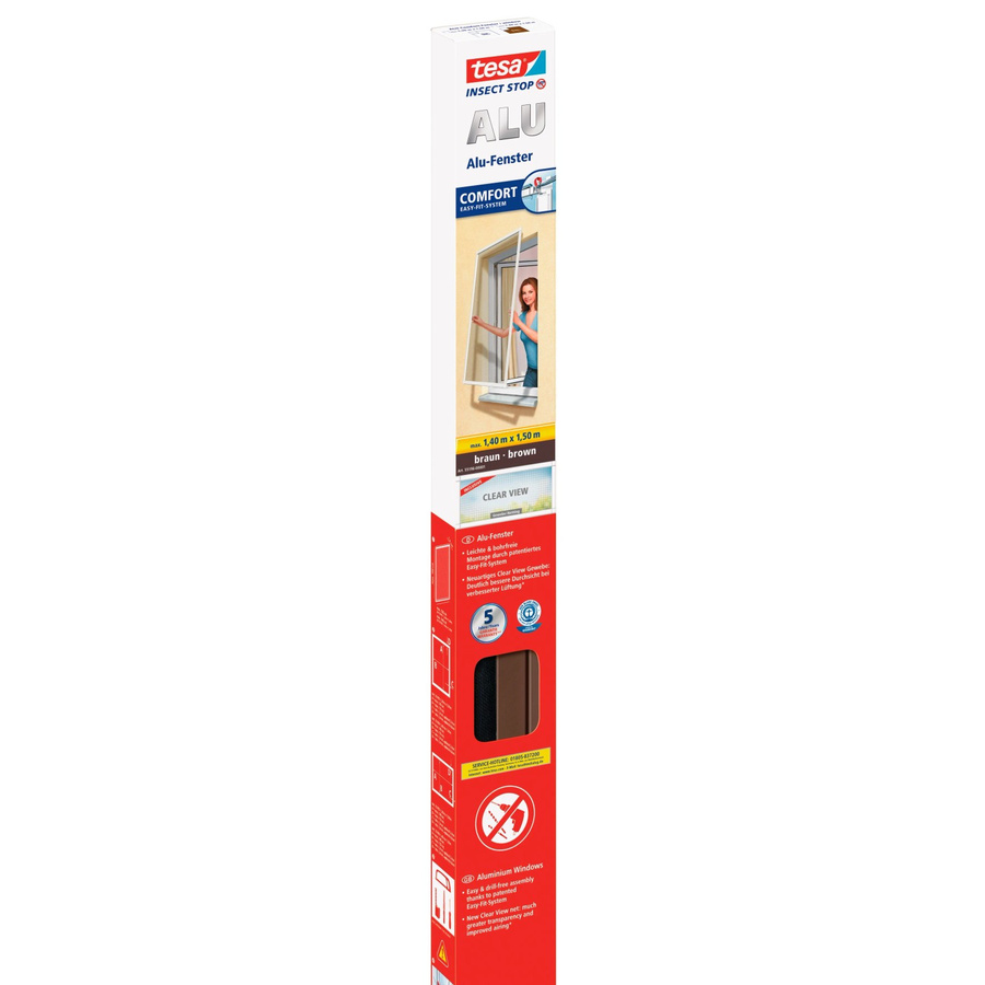 tesa Fliegengitter Comfort Fenster mit Alu Rahmen in Braun, Breite: 150 cm, Höhe: 140 cm - Bild 2