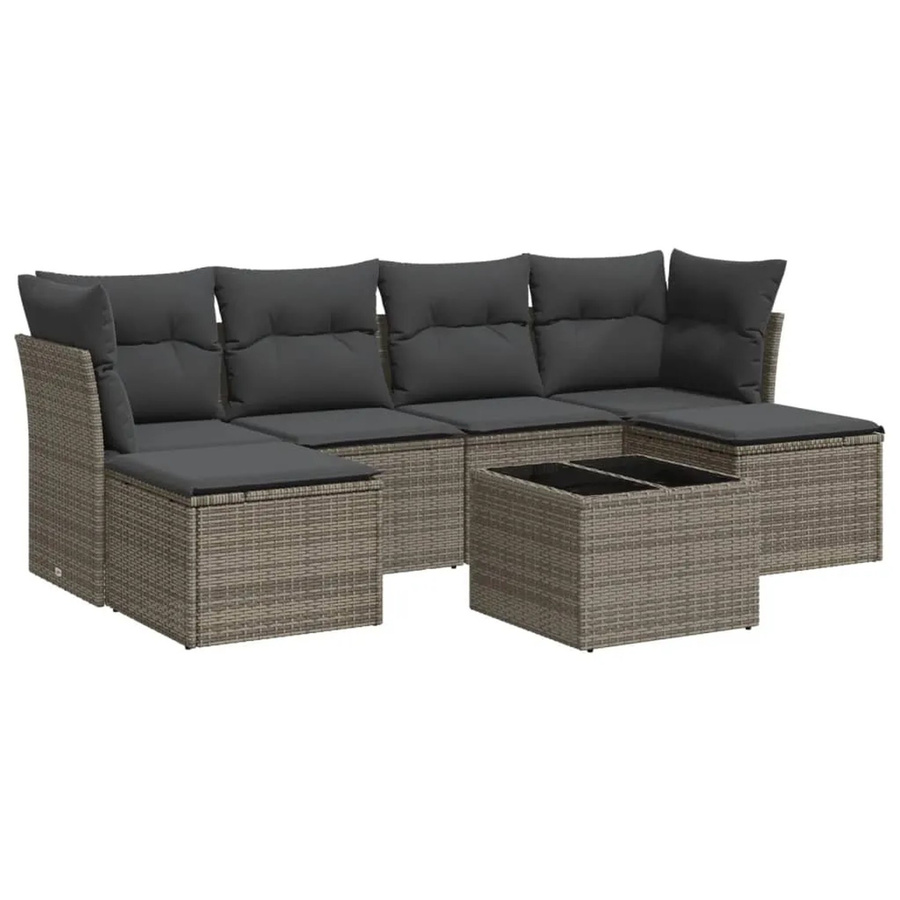 vidaXL 7-tlg Garten-Sofagarnitur in L-Form aus Polyrattan mit Kissen in Grau - Bild 2