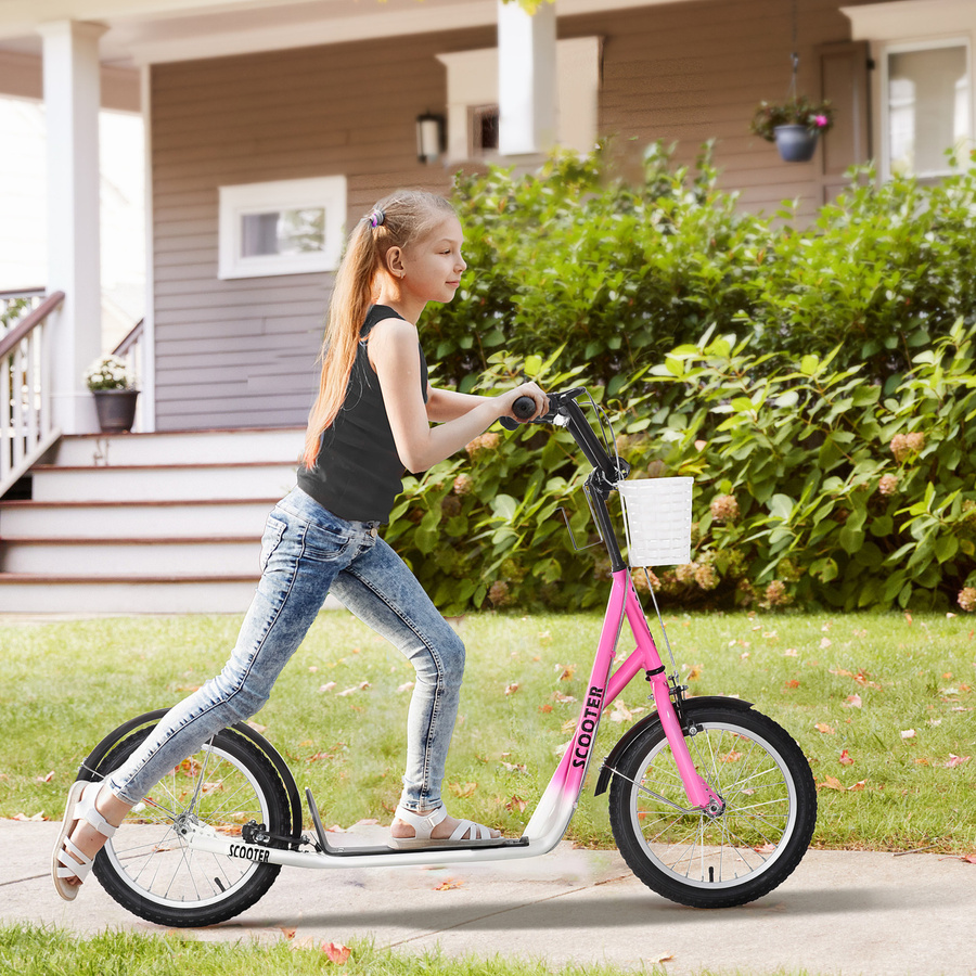 HOMCOM Kinderroller Scooter, Tretroller mit Bremse und Korb, höhenverstellbar, Rosa/Weiß, ab 5 Jahre - Bild 2