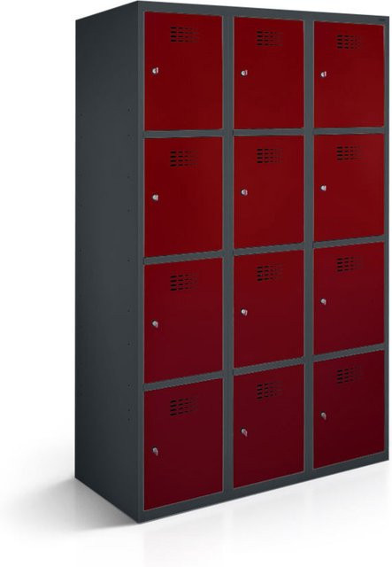 rotstahl Fächerschrank mit 12 Fächern in Bordeaux und anthrazitgrauem Korpus, B/T/H: 120 x 50 x 180 cm - Bild 1