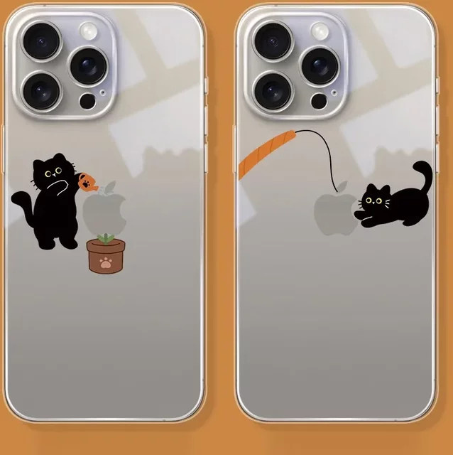Remazy Handyhülle mit lustigem Cartoon-Katzen-Design in Schwarz und Transparent für iPhone 11 bis iPhone 17 Pro Max, stoßfeste transparente Abdeckung - Bild 1