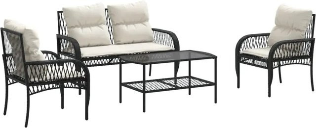 vidaXL 4-tlg Garten-Sofagarnitur aus schwarzem PE-Rattan mit Kissen und Couchtisch - Bild 1