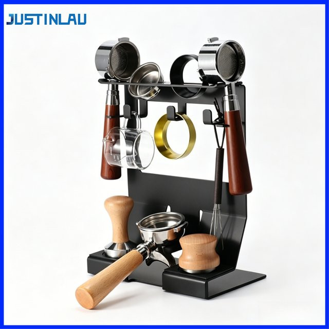 JUSTINLAU Kaffee-Utensilien-Aufbewahrungsregal aus Eisen in Schwarz für Kaffeepulver, Tamper und Tassen - Bild 1