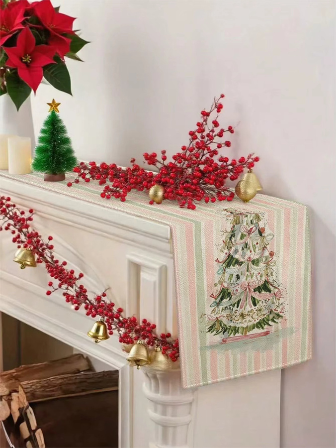 JIT Tischläufer Weihnachten gestreift in Rosa und Grün mit Weihnachtsbaum-Motiv, rechteckig, B/H: 45 x 30 cm - Bild 3