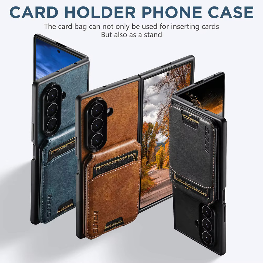 Leder-Schutzhülle für Samsung Galaxy Z Fold 7, 6 und 5 in Schwarz mit Kartenfächern und Ständerfunktion - Bild 5